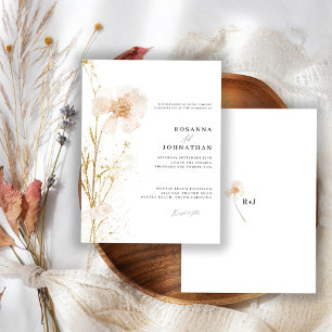 Romantic Gold & Blush Pressed Flowers Wedding Invitation