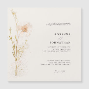 Romantic Gold & Blush Pressed Flowers Wedding  Magnetic Invitation