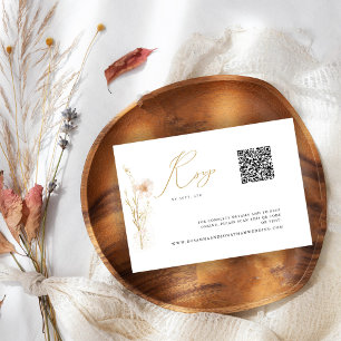 Romantic Gold Blush Wedding Website QR Code RSVP Card