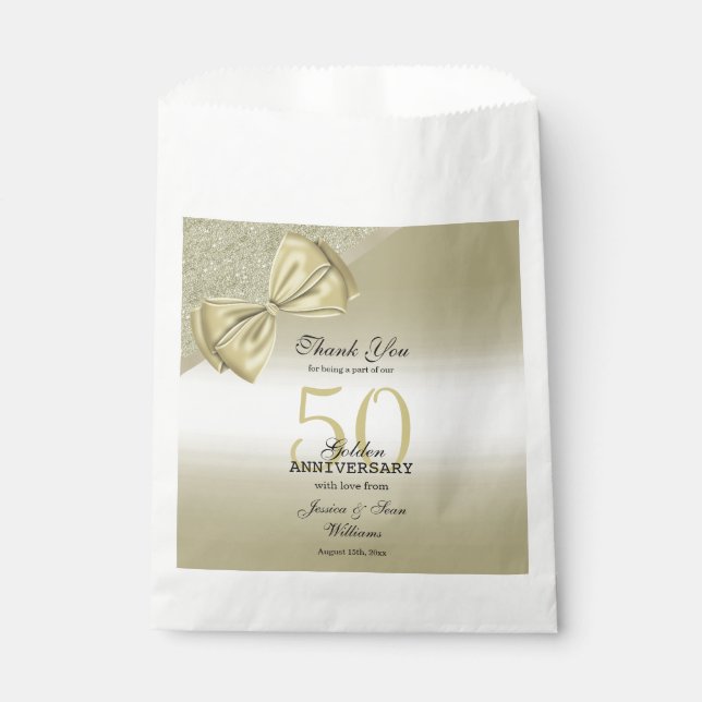 Romantic Gold Bow & Glitter 50th Wedding      Favour Bag (Front)
