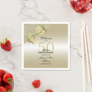 Romantic Gold Bow & Glitter 50th Wedding Napkin