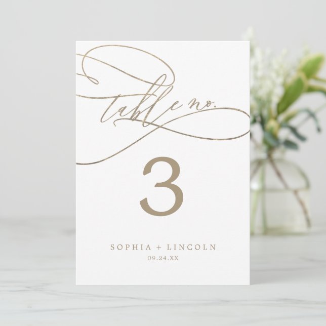 Romantic Gold Calligraphy 5x7" Table Number (Standing Front)