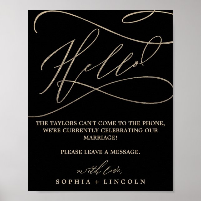 Romantic Gold Calligraphy Black Audio Guestbook (Front)