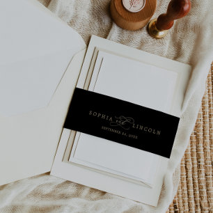 Romantic Gold Calligraphy   Black Flourish Wedding Invitation Belly Band
