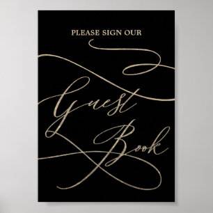 Romantic Gold Calligraphy Black Guest Book Poster