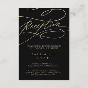 Romantic Gold Calligraphy   Black Reception Enclosure Card