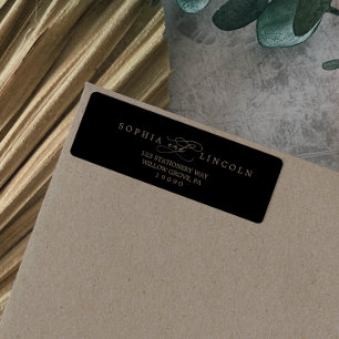 Romantic Gold Calligraphy Black Return Address Return Address Label
