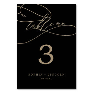 Romantic Gold Calligraphy   Black Table Number