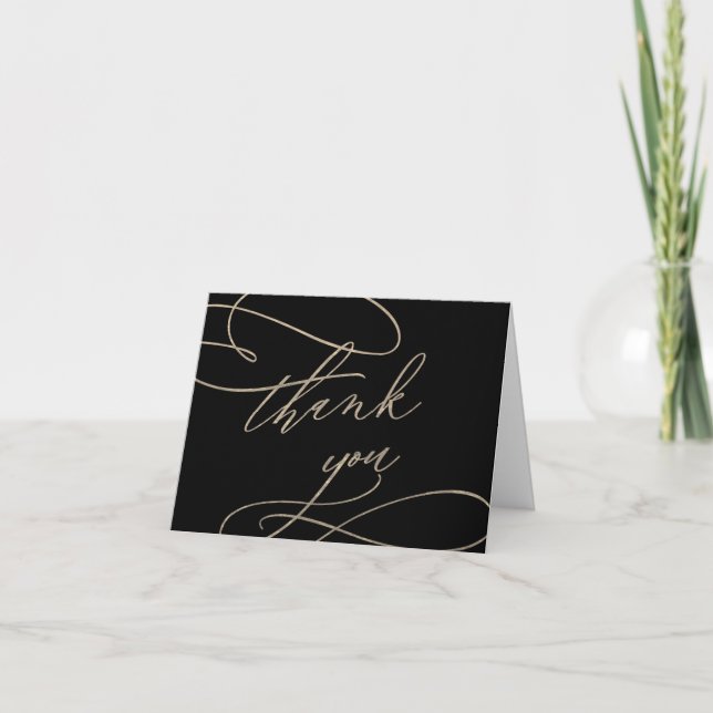 Romantic Gold Calligraphy | Black Thank You Card (Front)