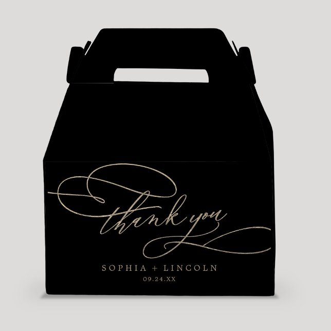 Romantic Gold Calligraphy Black Thank You Wedding Favour Box (Creator Uploaded)