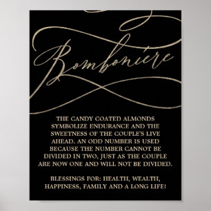Romantic Gold Calligraphy Black Wedding Bomboniere Poster
