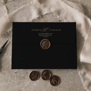 Romantic Gold Calligraphy Black Wedding Invitation Envelope