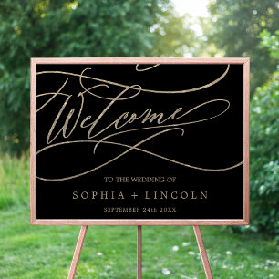 Romantic Gold Calligraphy   Black Welcome Wedding Poster