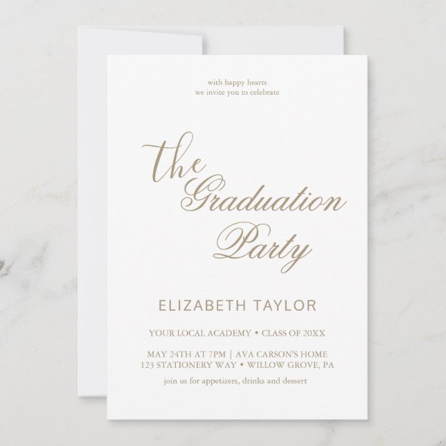 Romantic Gold Calligraphy Graduation Celebration  Invitation (Front)
