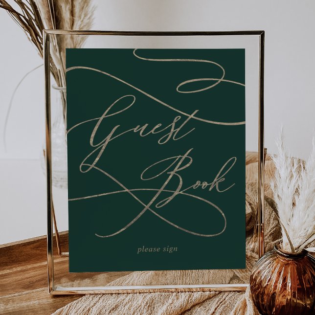Romantic Gold Calligraphy | Green Guest Book Sign (Creator Uploaded)