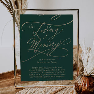 Romantic Gold Calligraphy Green In Loving Memory Poster