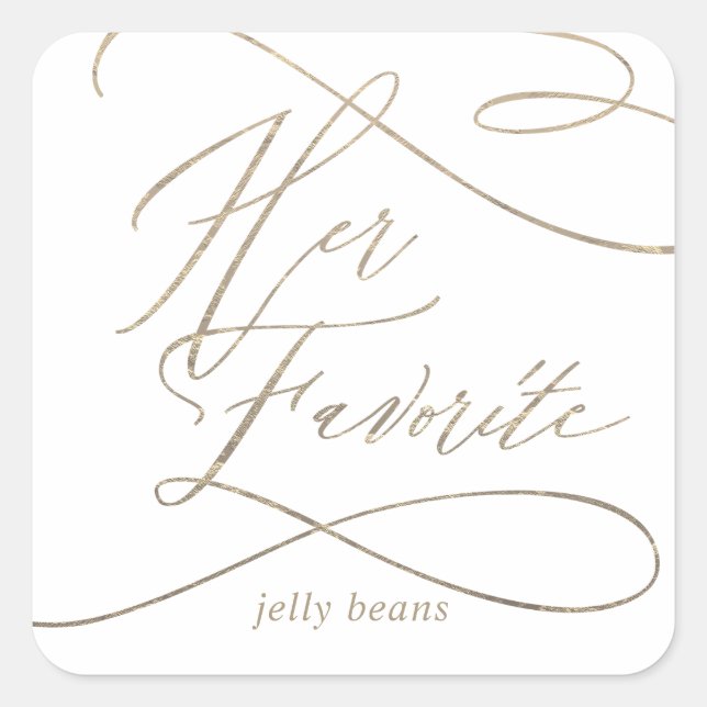 Romantic Gold Calligraphy Her Favourite Favour Square Sticker (Front)