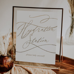 Romantic Gold Calligraphy Hydration Station Poster