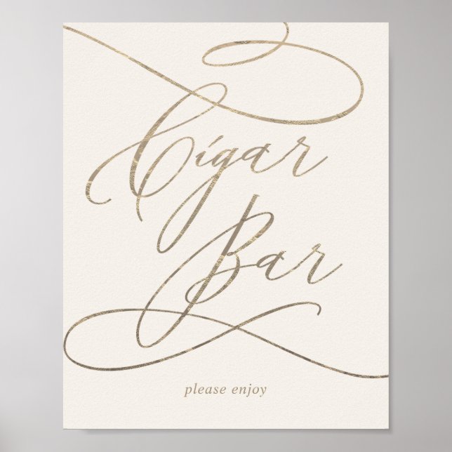 Romantic Gold Calligraphy | Ivory Cigar Bar Sign (Front)