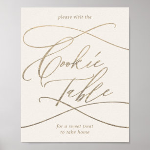 Romantic Gold Calligraphy   Ivory Cookie Table Poster