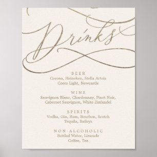 Romantic Gold Calligraphy   Ivory Drink Menu Sign