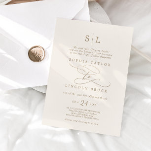 Romantic Gold Calligraphy   Ivory Formal Wedding Invitation