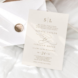 Romantic Gold Calligraphy   Ivory Formal Wedding Invitation