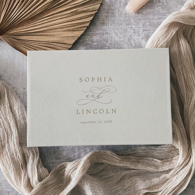 Romantic Gold Calligraphy | Ivory Monogram Wedding Guest Book (Creator Uploaded)