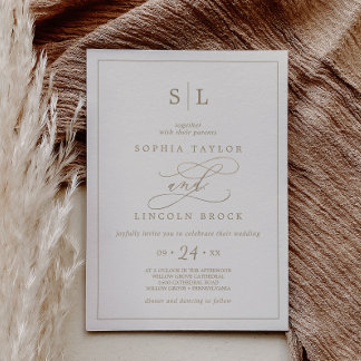 Romantic Gold Calligraphy | Ivory Monogram Wedding Invitation