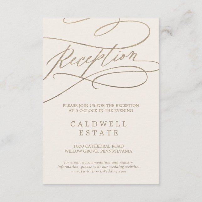Romantic Gold Calligraphy | Ivory Reception Enclosure Card (Front)