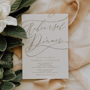 Romantic Gold Calligraphy   Ivory Rehearsal Dinner Invitation
