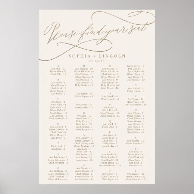 Romantic Gold Calligraphy | Ivory Seating Chart (Front)