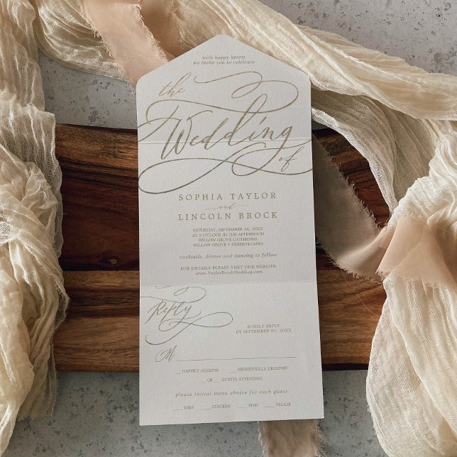 Romantic Gold Calligraphy | Ivory The Wedding Of All In One Invitation (Creator Uploaded)
