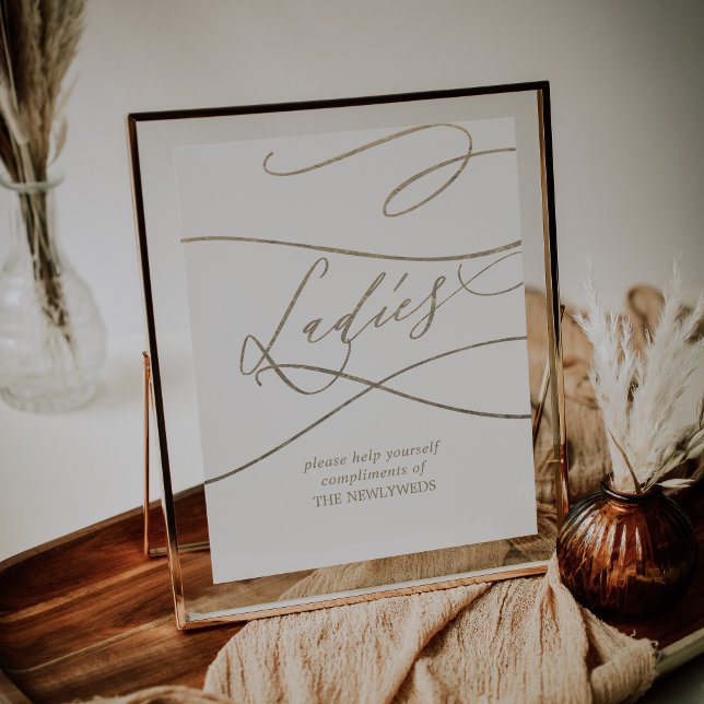 Romantic Gold Calligraphy Ladies Bathroom Sign (Creator Uploaded)