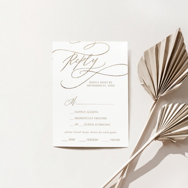 Romantic Gold Calligraphy Menu Choice RSVP Card (Creator Uploaded)