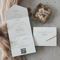 Romantic Gold Calligraphy Monogram QR Code Wedding