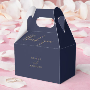 Romantic Gold Calligraphy Navy Blue Wedding Favour Box