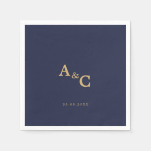 Romantic Gold Calligraphy Navy Blue Wedding Napkin