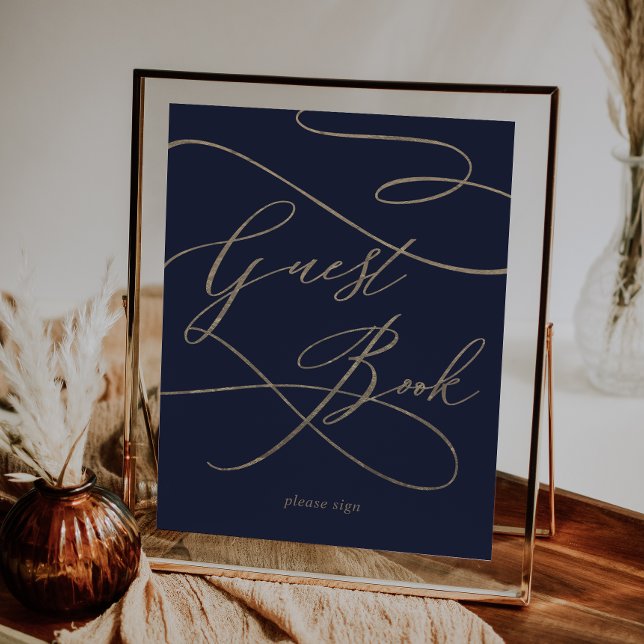 Romantic Gold Calligraphy | Navy Guest Book Sign (Creator Uploaded)