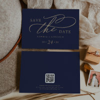 Romantic Gold Calligraphy Navy QR Code Horizontal