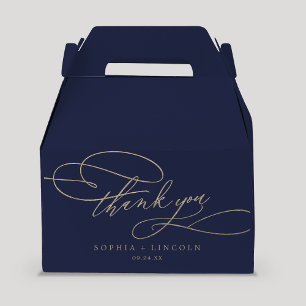 Romantic Gold Calligraphy   Navy Thank You Wedding Favour Box