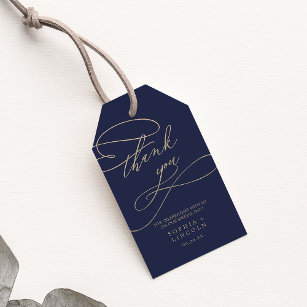 Romantic Gold Calligraphy   Navy Wedding Favour Gift Tags