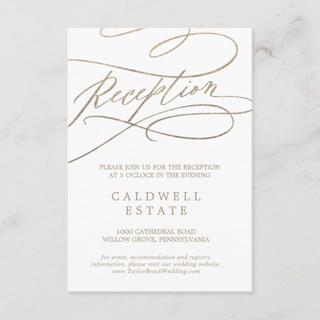 Romantic Gold Calligraphy Reception Insert Card (Front)