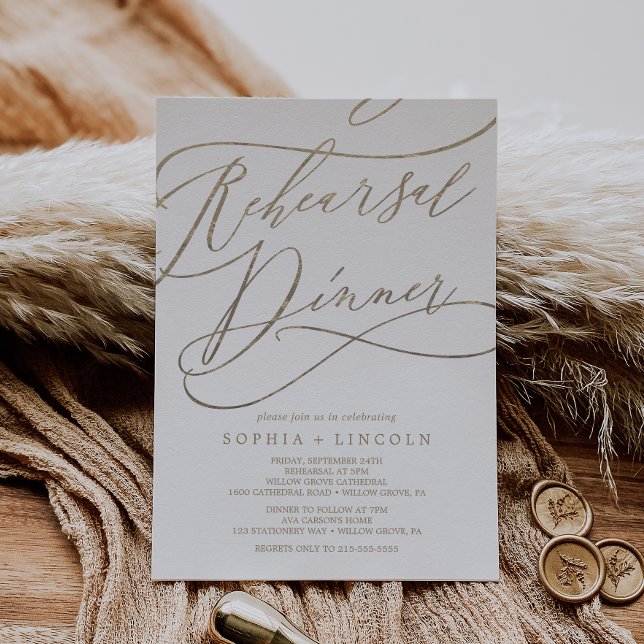 Romantic Gold Calligraphy Rehearsal Dinner Invitation (Creator Uploaded)