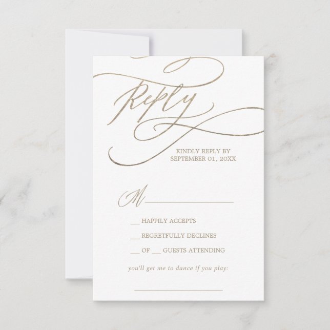 Romantic Gold Calligraphy Song Request RSVP Card (Front)