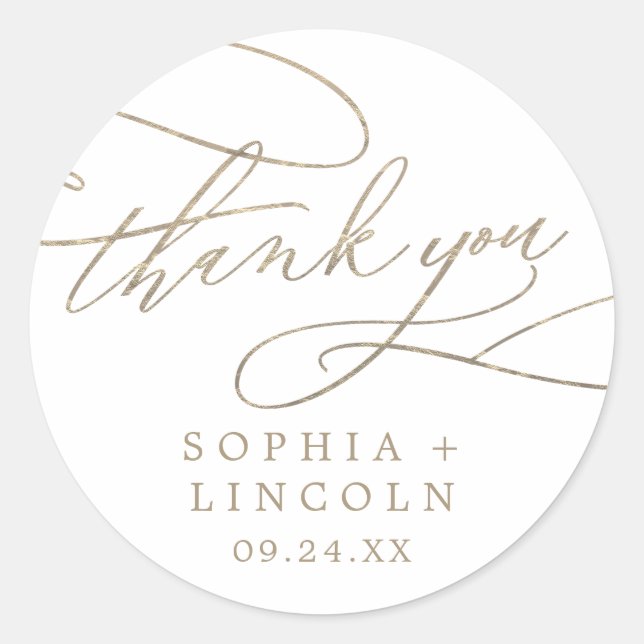Romantic Gold Calligraphy Thank You Favour Sticker (Front)