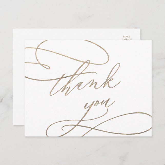 Romantic Gold Calligraphy Thank You Postcard (Front/Back)