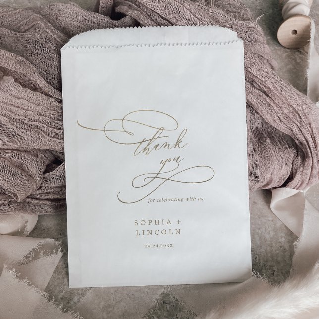 Romantic Gold Calligraphy Thank You Wedding Favour Bag (Creator Uploaded)