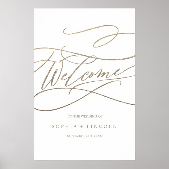 Romantic Gold Calligraphy Vertical Welcome Wedding Poster (Front)