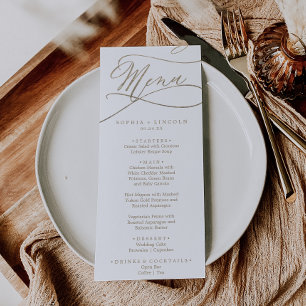 Romantic Gold Calligraphy Wedding Dinner Menu